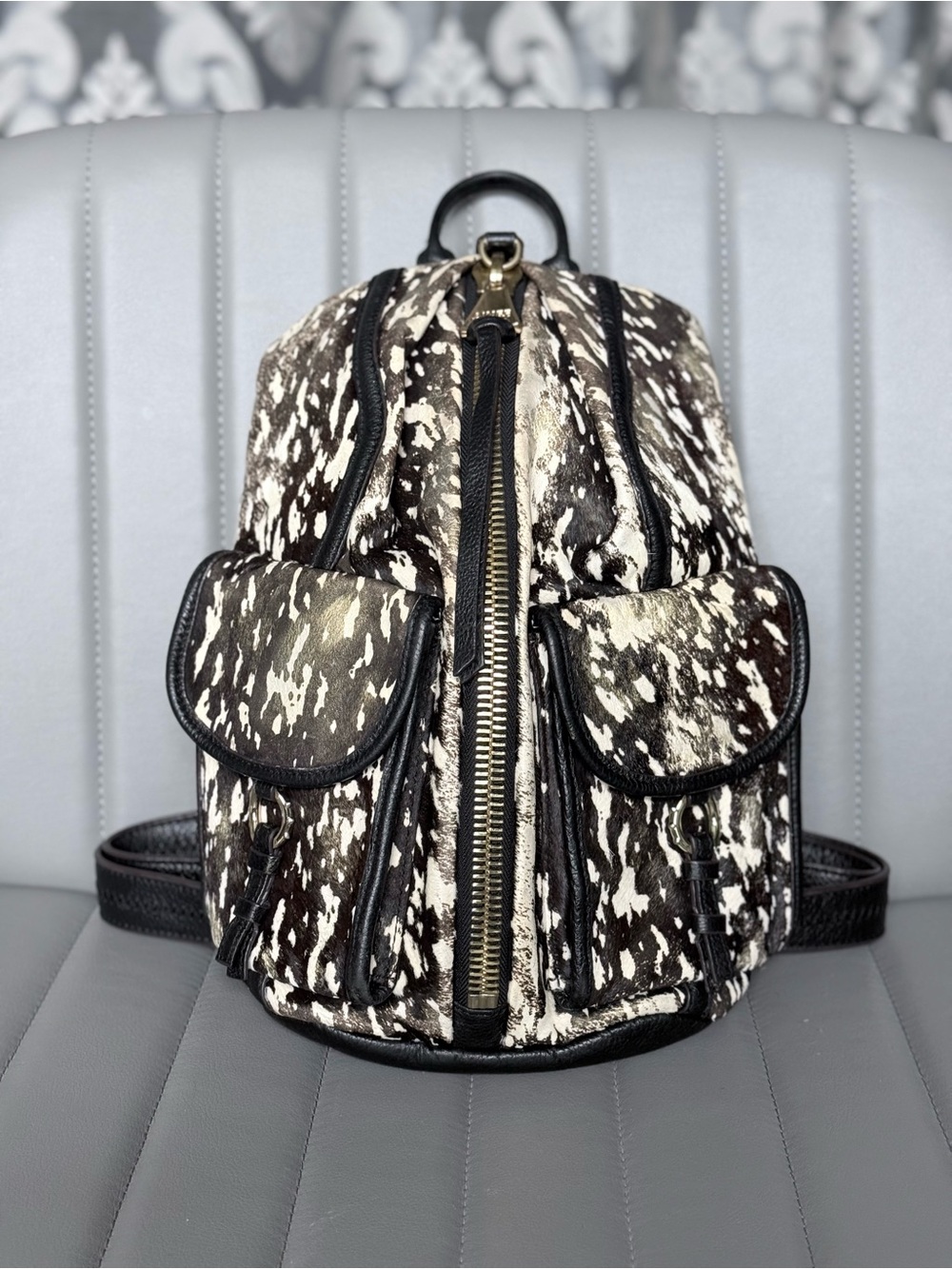 Aimee Kestenberg Distressed Gold Iridescent Haircalf Cowhide Tamitha Backpack